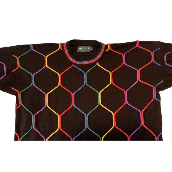 Tundra Canada Men Sweater Large Coogi Style Black Yellow Red Green Cotton - Picture 3 of 14